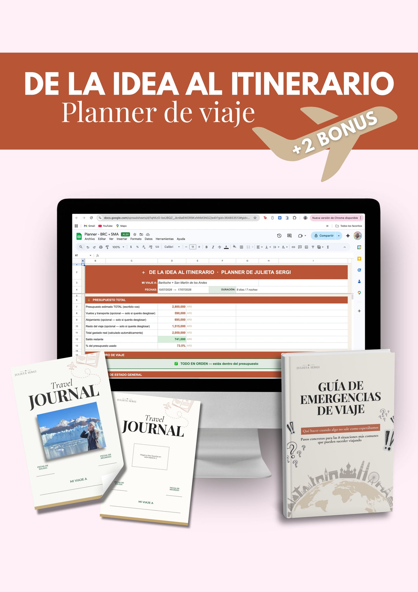 De la Idea al Itinerario 🛫 — 💻 Planner de Viajes + 2 BONUS 🎁